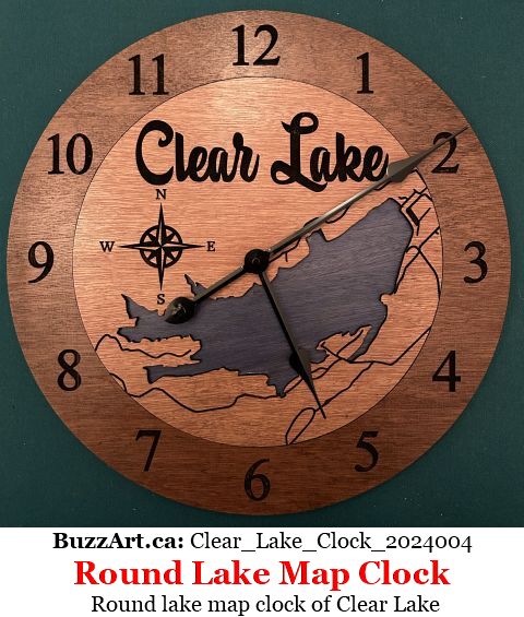 Round lake map clock of Clear Lake